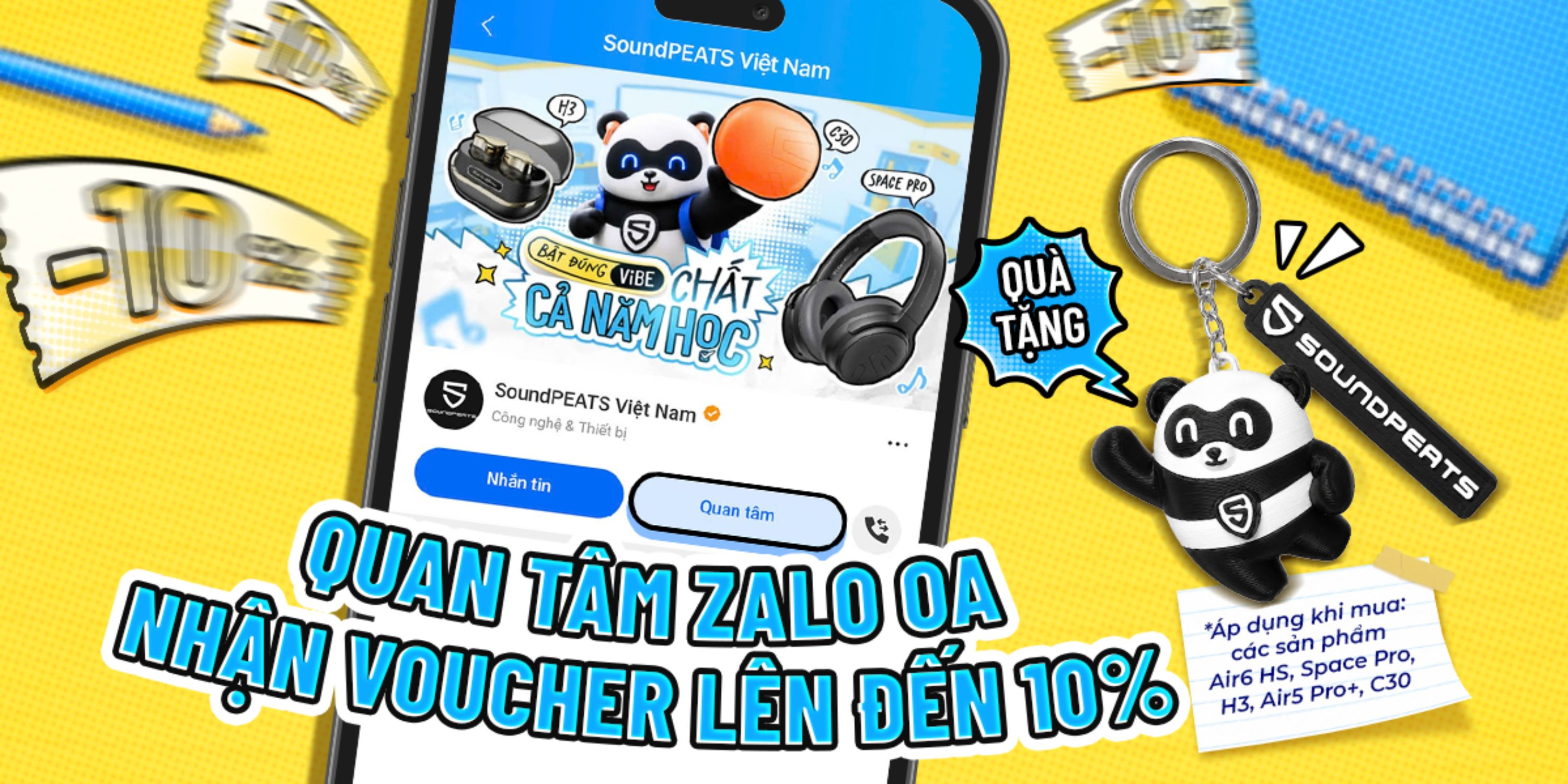 Quan tâm Zalo OA SoundPEATS, nhận voucher lên đến 10%