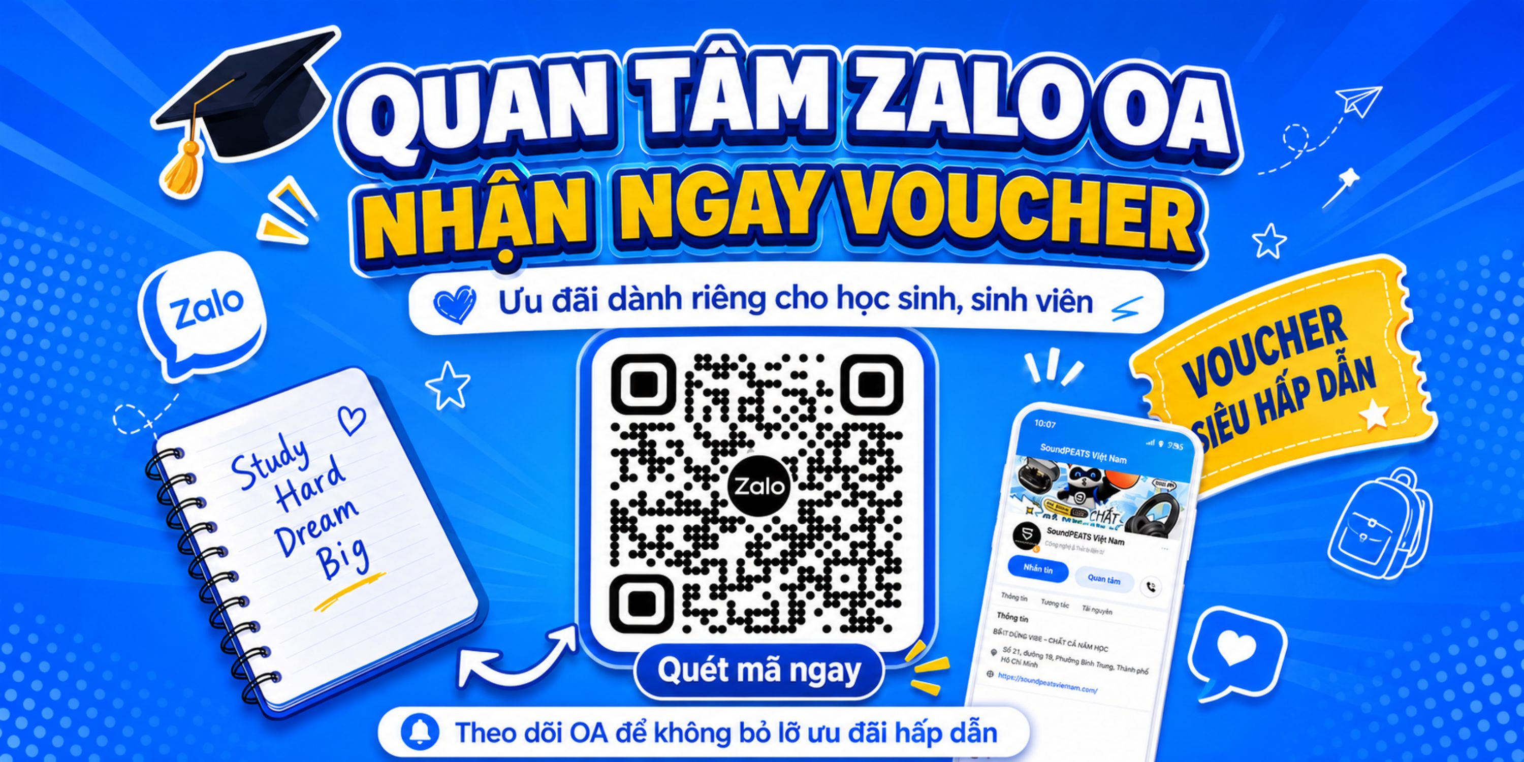 Quan tâm Zalo OA SoundPEATS, nhận voucher lên đến 10%